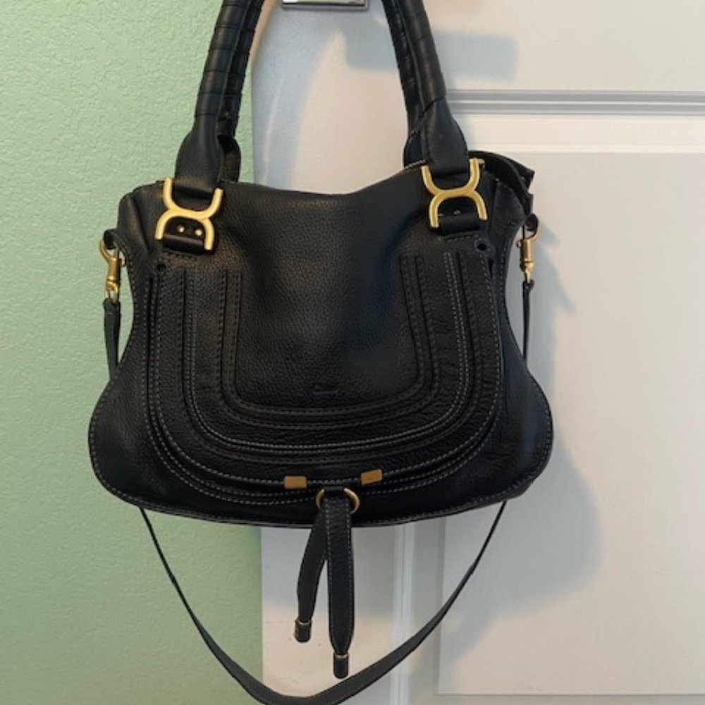Chloe ‘Medium Marcie’ Leather Satchel, Black, Reta